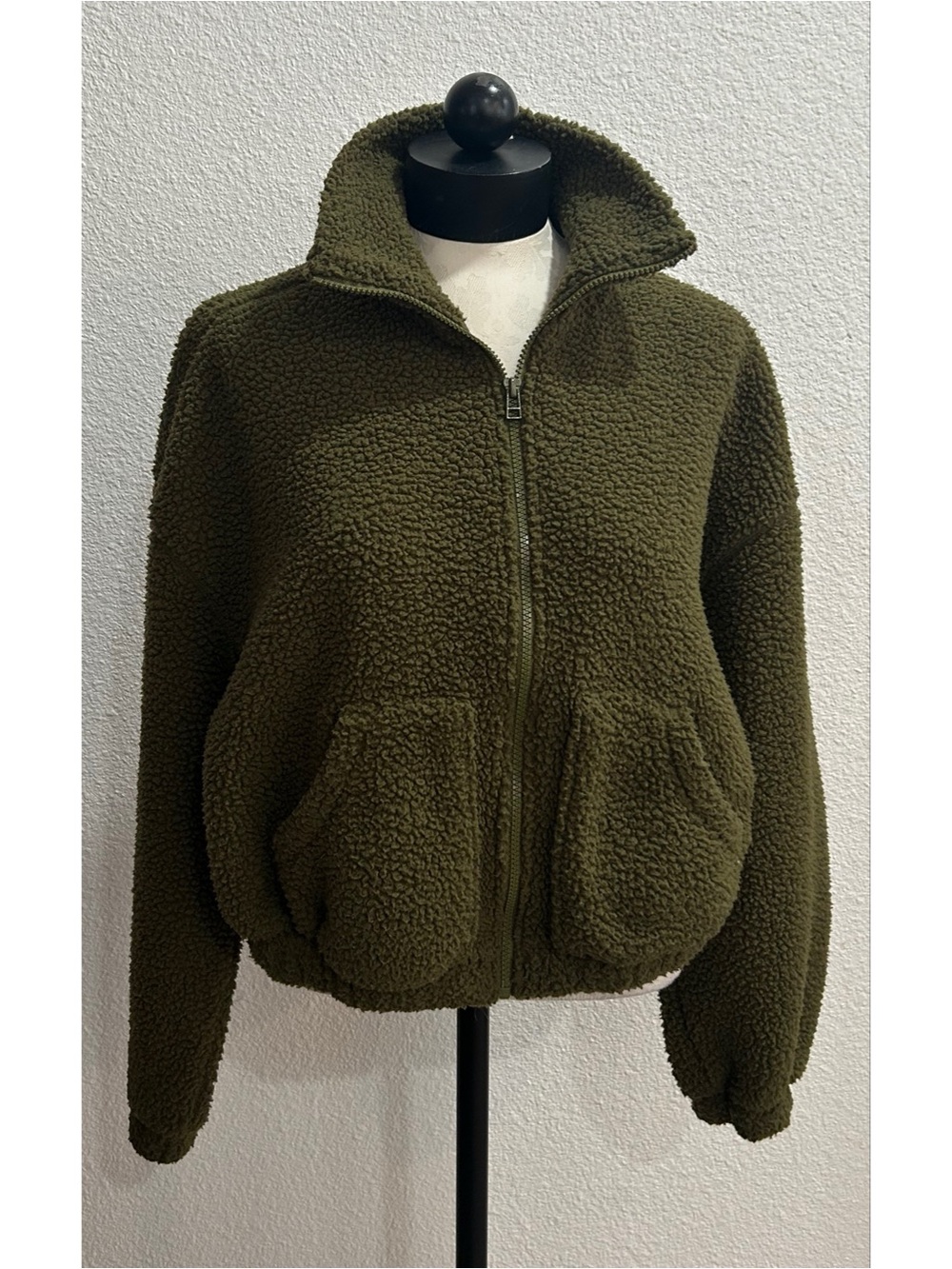 Old Navy Women's Sherpa Full Zip Jacket Military Green Size XS Casual Comfort